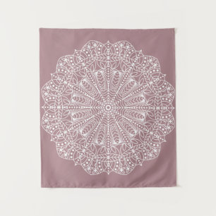 Bohemian Dusty Rose Pink White Mandala Tapestry