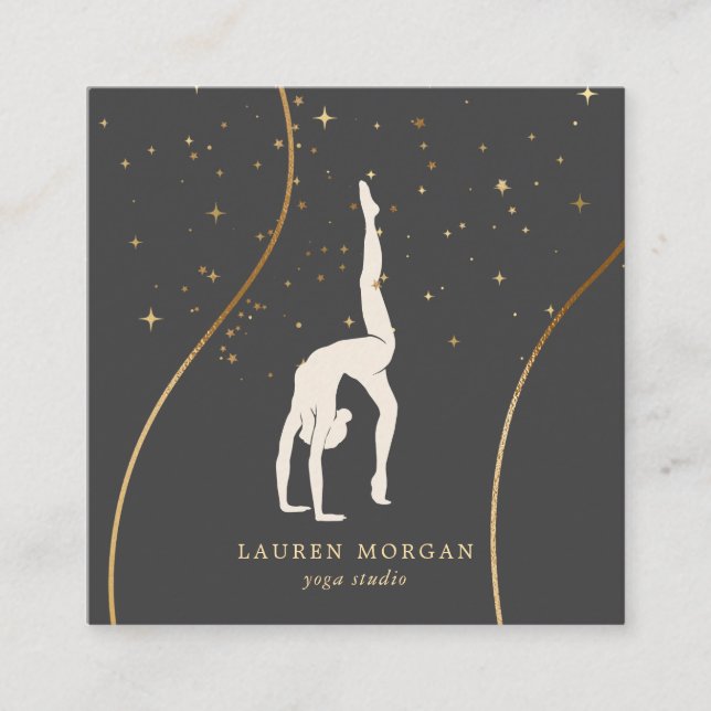 Bohemian Earth Tones Gold Yoga Studio Square Business Card (Front)