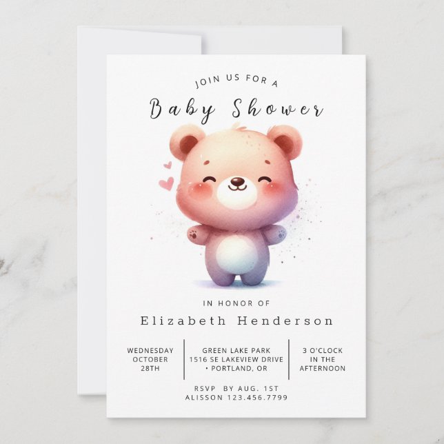Bohemian Editable Bear Baby Shower Invitation (Front)