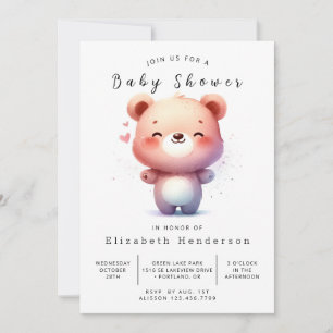 Bohemian Editable Bear Baby Shower Invitation