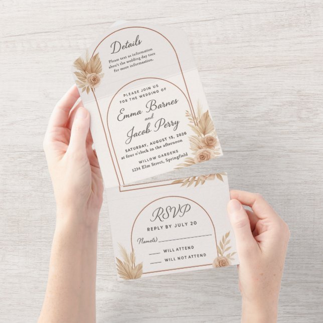 Bohemian Elegance All-In-One Wedding Invitation (Tearaway)