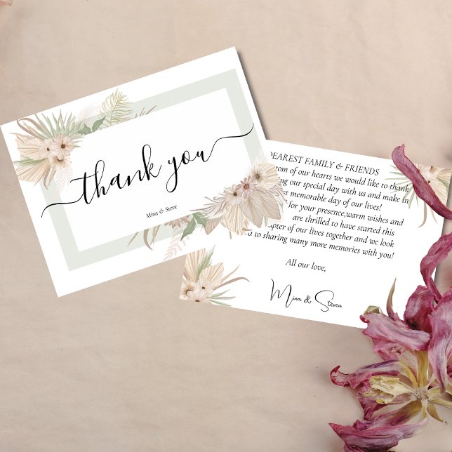 Bohemian elegance greenery floral wedding  thank you card (Creator Uploaded)