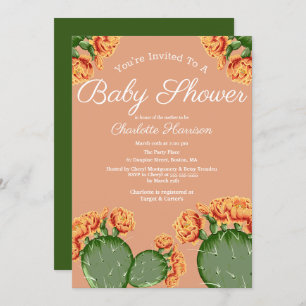 Bohemian Elegant Cactus Flowers Baby Shower Invitation