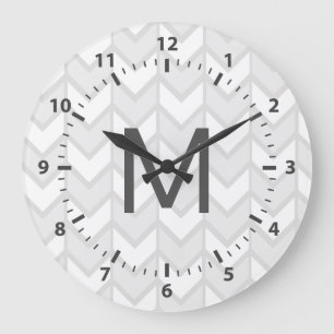 Bohemian Elegant Gray & White Chevrons Large Clock