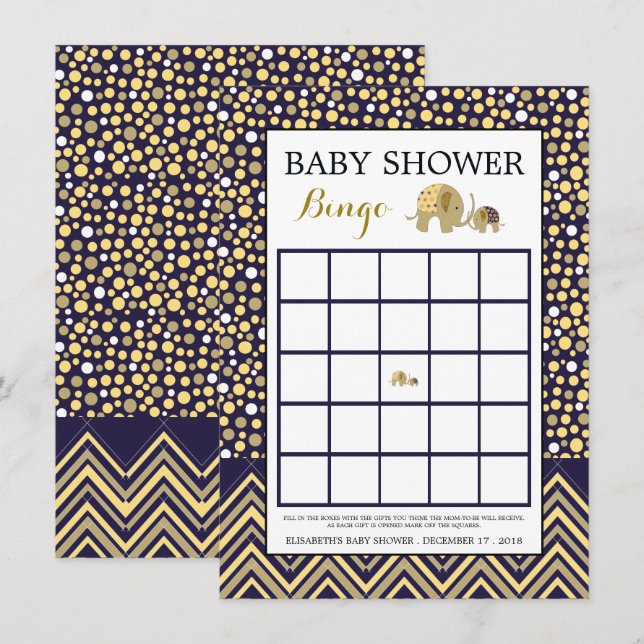 Bohemian Elephant and Chevron Baby Shower Bingo Invitation (Front/Back)