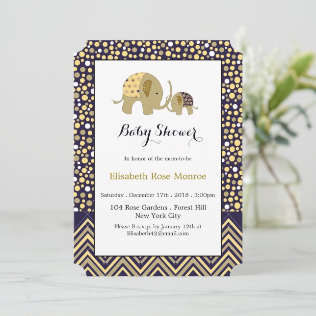 Bohemian Elephant and Chevron Baby Shower Invitation (Standing Front)