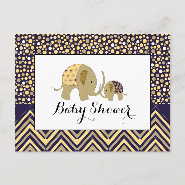 Bohemian Elephant & Chevron Baby Shower Invitation (Front)