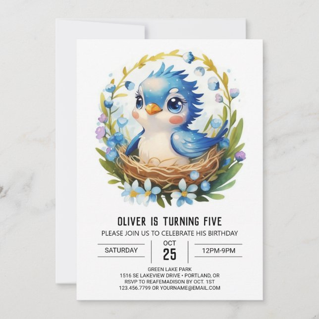 Bohemian Enchanted Modern Bird Birthday Invitation (Front)