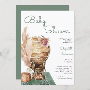 Bohemian Eucalyptus Green Pampas Boho Baby Shower Invitation