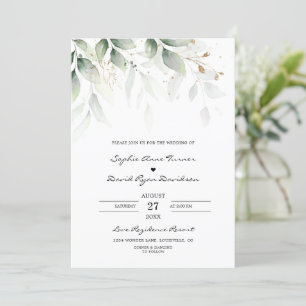 Bohemian Eucalyptus Greenery Gold Wedding  Invitation
