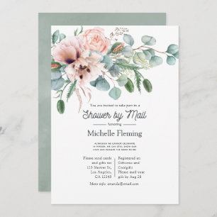 Bohemian Eucalyptus Pink Poppy Shower by Mail Invitation