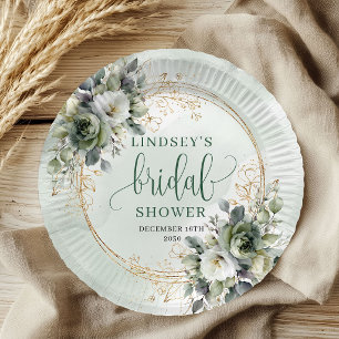 Bohemian Eucalyptus Sage Bridal Shower Paper Plate
