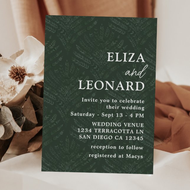 Bohemian Evergreen Fern Modern Minimalist Wedding  Invitation (Creator Uploaded)