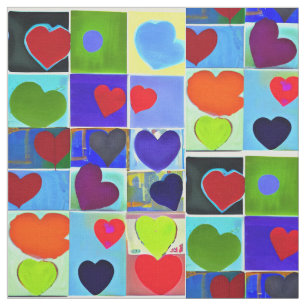 Bohemian Fabric Modern Boho Hearts Green Red Blue 