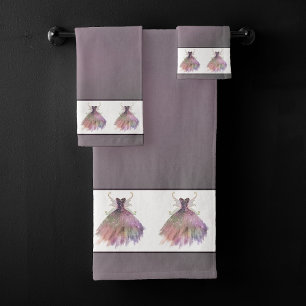 Bohemian Fairy Ball Gown Muted Ombre Wine Sheen Bath Towel Set