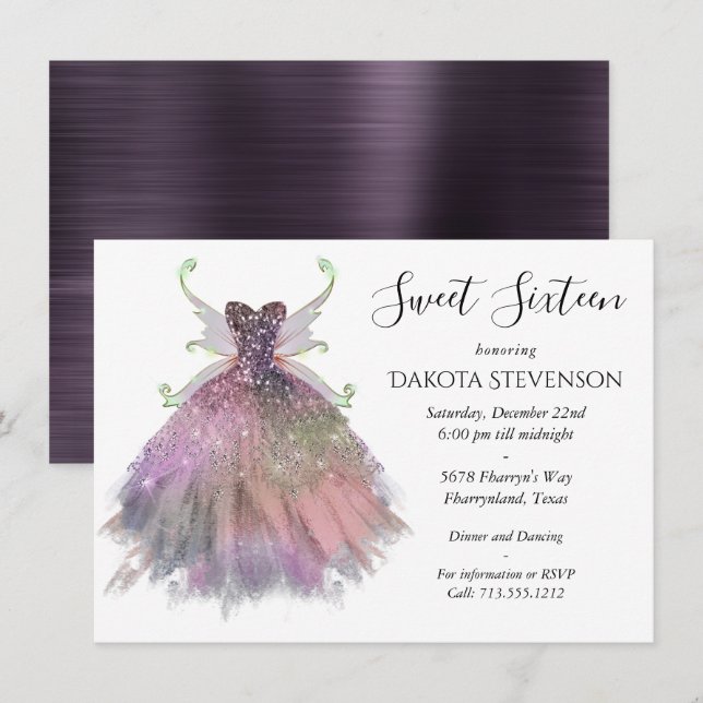 Bohemian Fairy Ball Gown | Muted Ombre Wine Sheen Invitation (Front/Back)