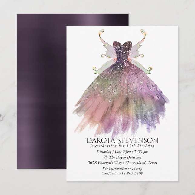 Bohemian Fairy Ball Gown | Muted Ombre Wine Sheen Invitation (Front/Back)