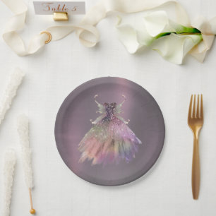 Bohemian Fairy Ball Gown Muted Ombre Wine Sheen Paper Plate