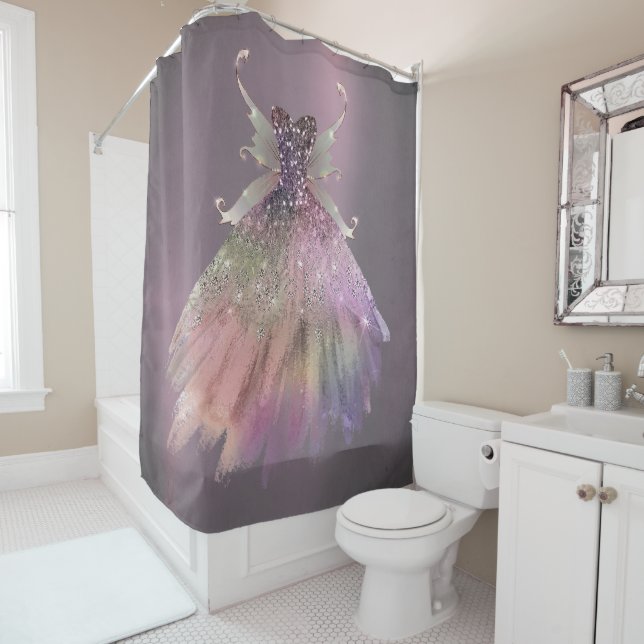 Bohemian Fairy Ball Gown | Muted Ombre Wine Sheen Shower Curtain (In Situ)