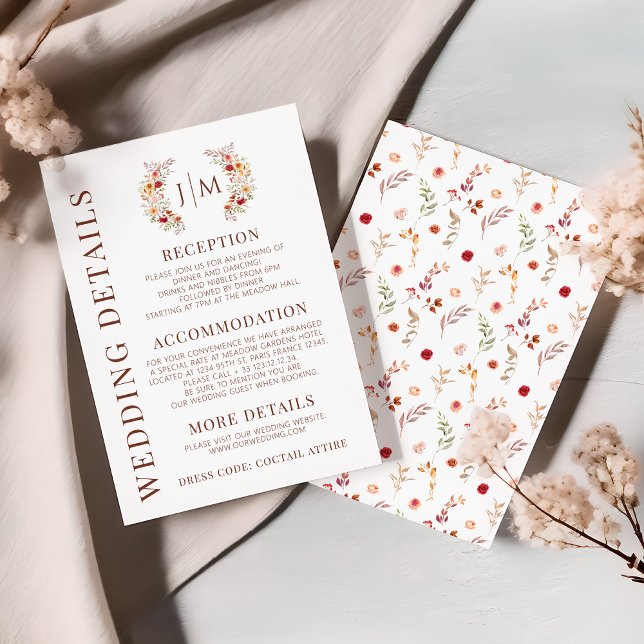 Bohemian Fall Autumn Floral Wedding Details Cards (Creator Uploaded)