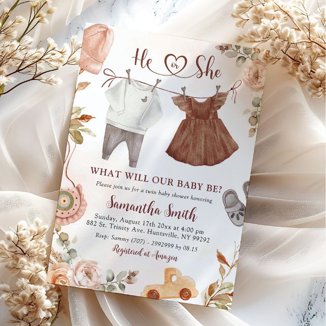 Bohemian Fall Baby Clothes Gender Reveal Invitation (Creator Uploaded)