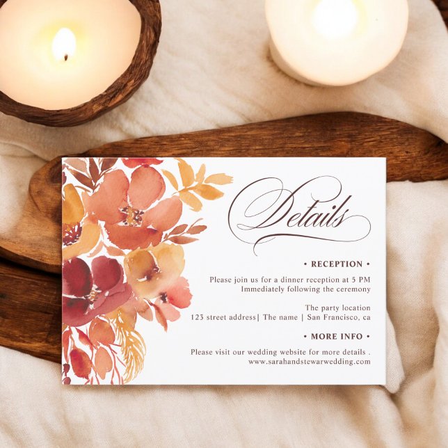 Bohemian Fall Floral chic script details wedding Invitation (Bohemian Fall Floral chic script details wedding Invitation)