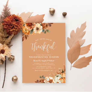 bohemian fall floral orange thanksgiving dinner invitation
