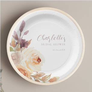 Bohemian Fall Foliage Roses Bridal Shower Paper Plate