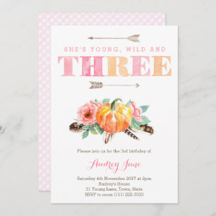 Bohemian Fall Girl 3rd Birthday Party Invitation