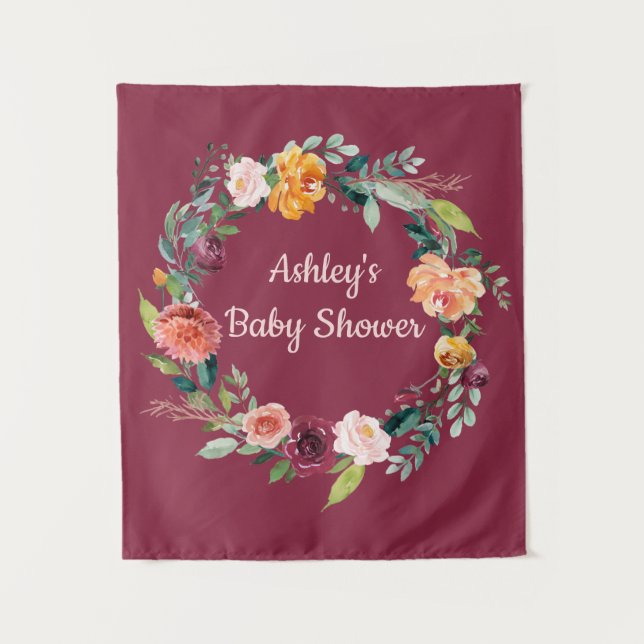 Bohemian Fall in Love Autumn Baby Shower Backdrop Tapestry (Front)