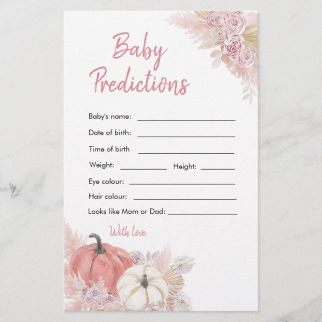 Bohemian Fall in Love Pumpkin Baby Predictions (Front)