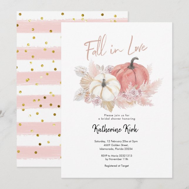 Bohemian Fall in Love Pumpkin Bridal Shower Invitation (Front/Back)