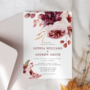 Bohemian Fall Rose Floral Wedding Invitation