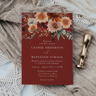 Bohemian Fall & Summer Floral Terracotta Wedding Invitation