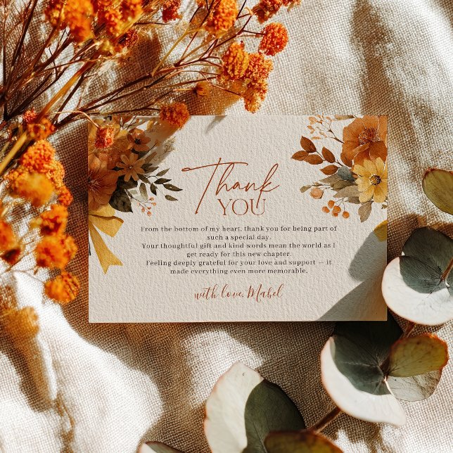 Bohemian Fall Watercolor Rustic Bridal Shower Thank You Card (Bohemian Fall Watercolor Rustic Bridal Shower Thank You Card)