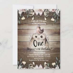 Bohemian Feather Friends Owl & Bird Baby 1st One Invitation