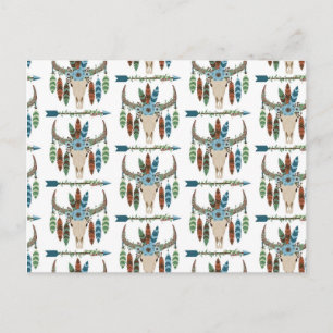 Bohemian Feathers Dreamcatcher Blue Antler Arrow Postcard