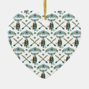 Bohemian Feathers Dreamcatcher Blue Flowers Arrows Ceramic Ornament