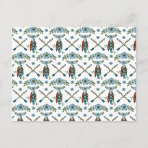 Bohemian Feathers Dreamcatcher Blue Flowers Arrows Postcard