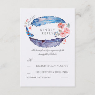 Bohemian Feathers Romantic Wedding RSVP Cards