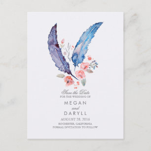 Bohemian Feathers Rustic Save the Date Announcement Postcard