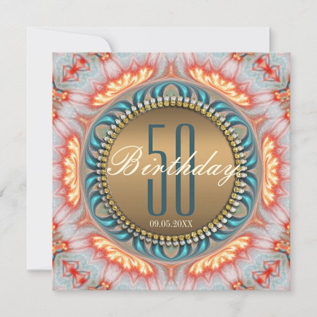 Bohemian Fire Mandala 50th Birthday Invitation (Front)