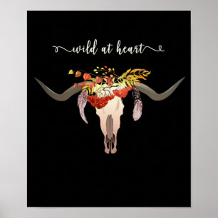 Bohemian Floral Antler Skull. Wild at Heart Poster