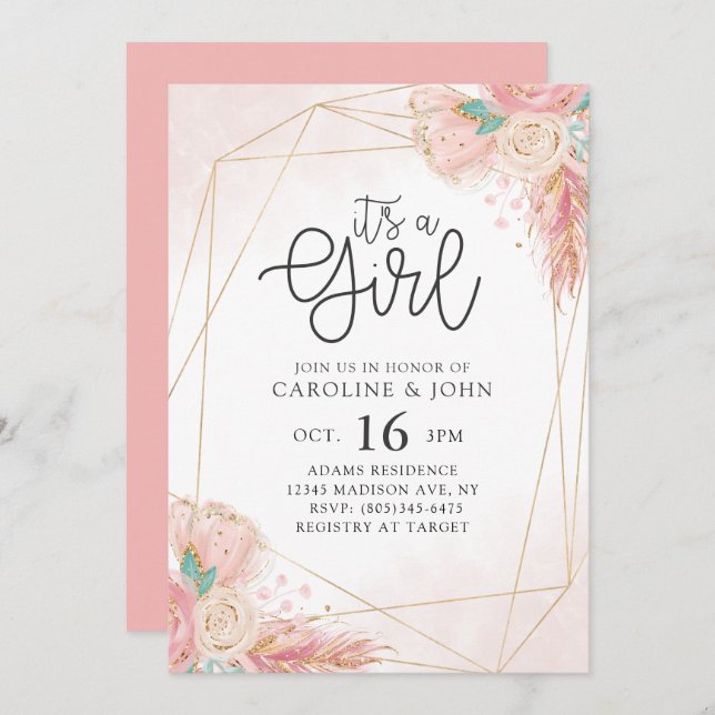 Bohemian Floral Baby Shower Invitation (Front/Back)
