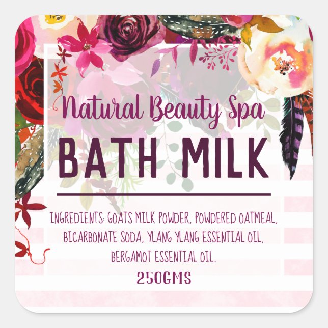 Bohemian Floral Bath Soak Lables Square Sticker (Front)