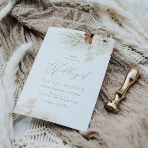 Bohemian Floral Beige & Ivory Wedding Invitation