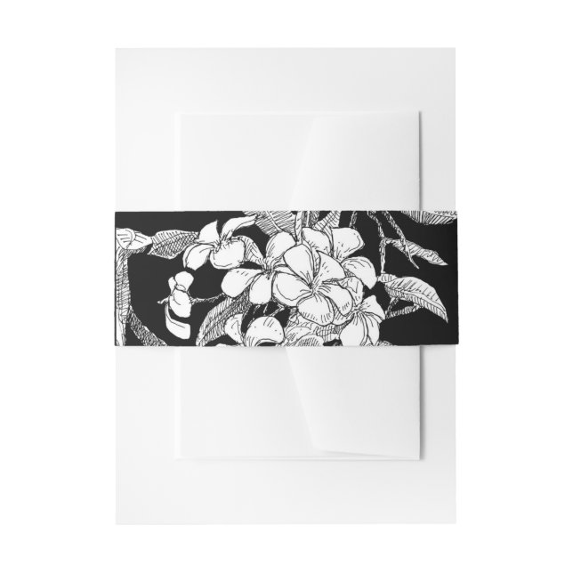 Bohemian Floral Black White Wedding Invitation Belly Band (Front Example)