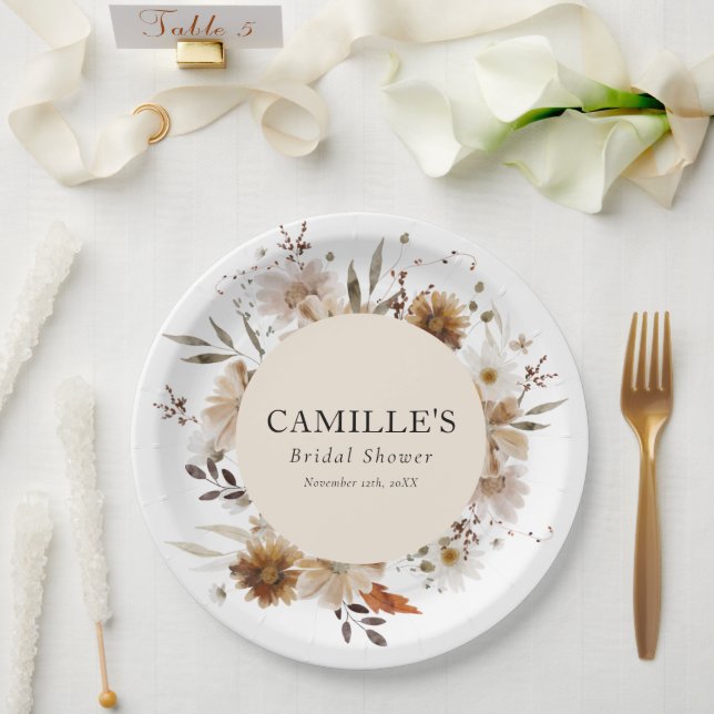 Bohemian Floral Bridal Shower Paper Plates (Wedding)