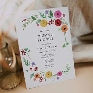 Bohemian Floral Bright Colour Bridal Shower Invitation