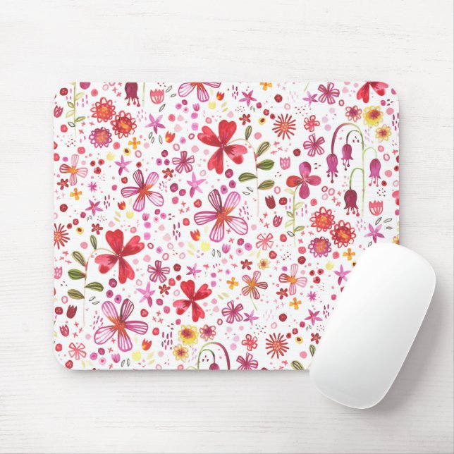 Bohemian Floral Bright Watercolor Mouse Pad (With Mouse)